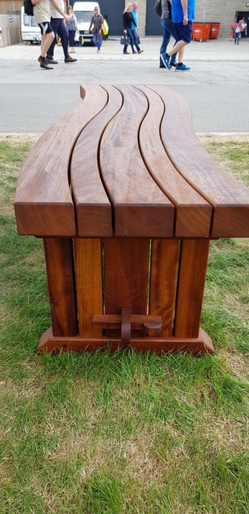 iroko curved bench